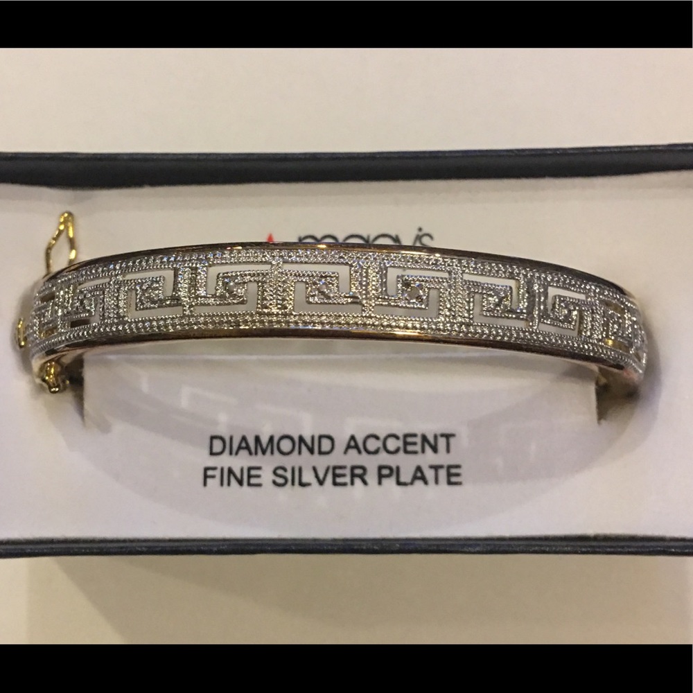 Greek pattern fine silver plate accent bracelet